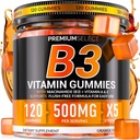 Vitamin B3 Gummies Niacinamide 500mg – Flush-Free Niacin Supplement with Vitamins A & E – 120 Vegan Gummies for Adults – Non-GMO, Sugar-Free, Gluten-Free – 2-Month Supply