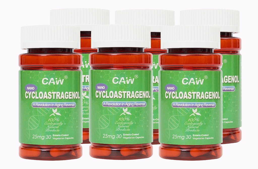 CAW Nano Cycloastragenol | Telomerase Activation DNA Repair | Immunity Boost Better Absorption | 25Mg 30Enteric-Coated Vegetarian Capsules 6 Bottles