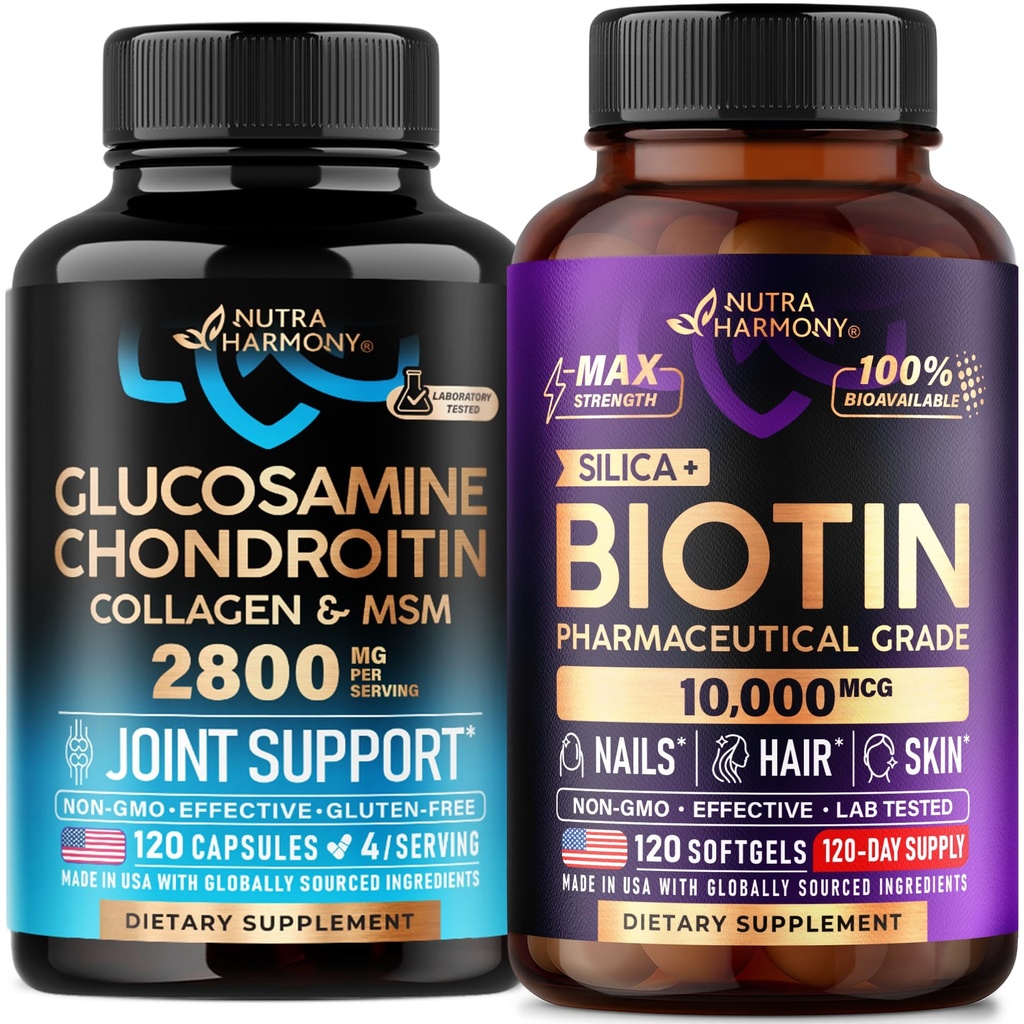 NUTRAHARMONY Glucosamine Chondroitin Capsules & Biotin with Silicon Softgels