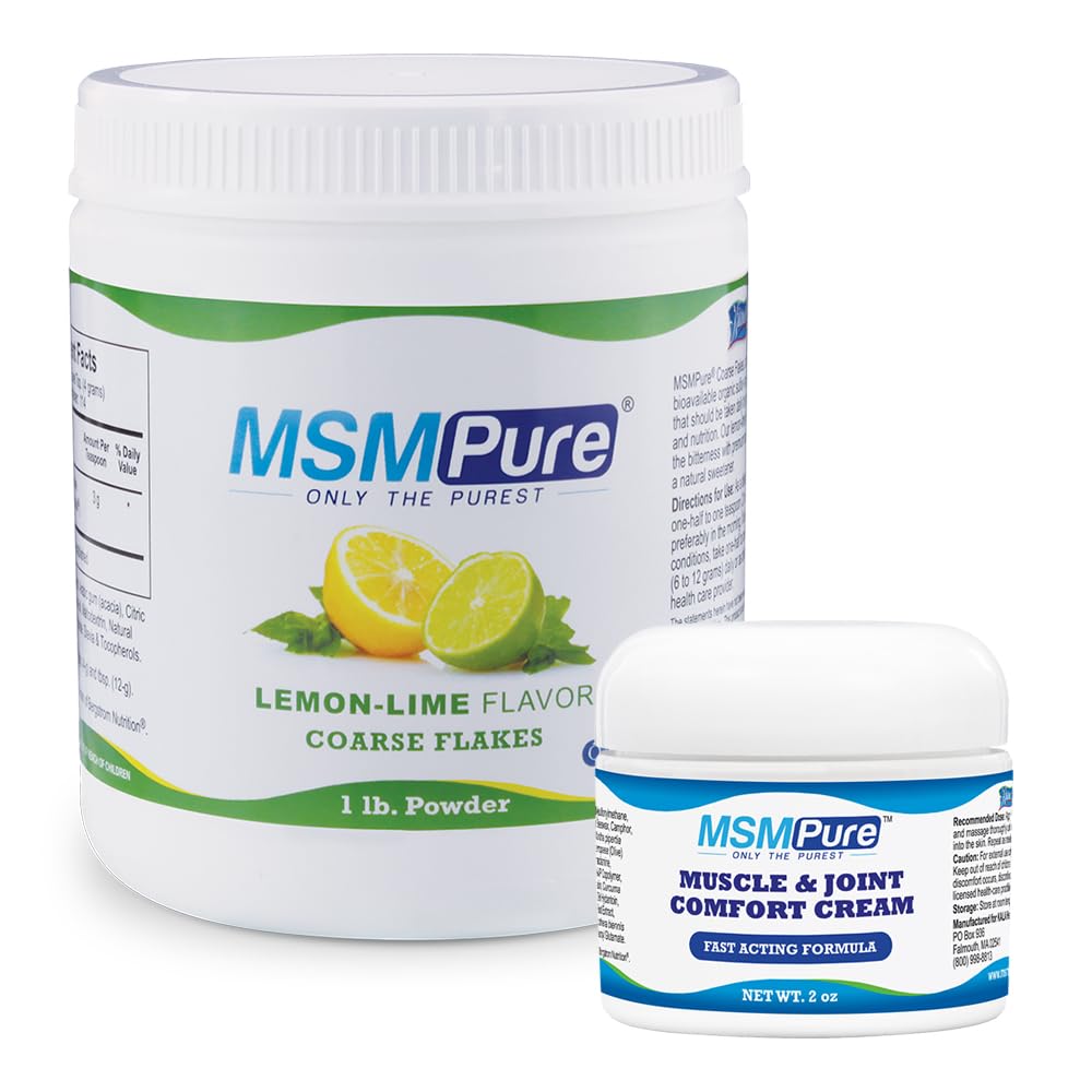 KALA HEALTH MSMPure Lemon Lime Flavored Coarse Flakes 1lb and Muscle & Joint Cream 2oz Bundle