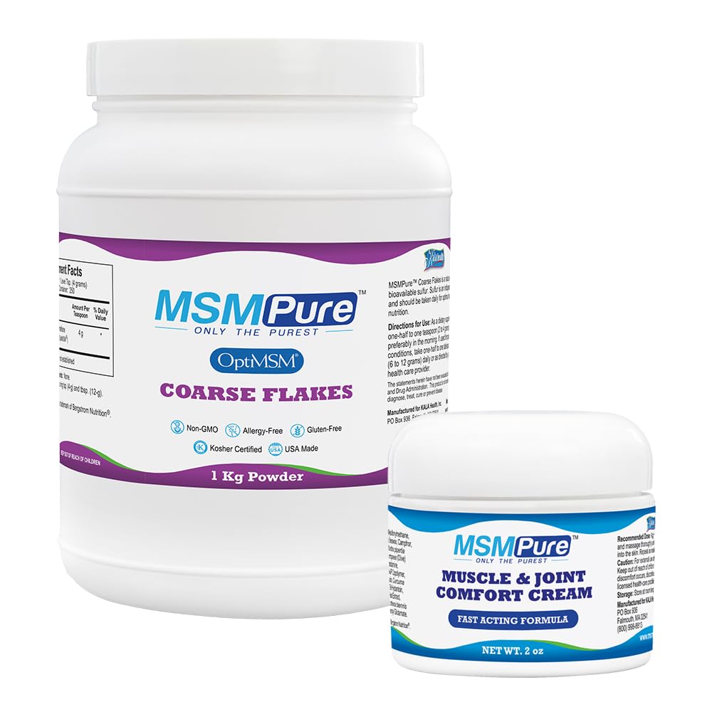 KALA HEALTH MSMPure Coarse Flakes 2.2 lb and Muscle & Joint Cream 2oz Bundle