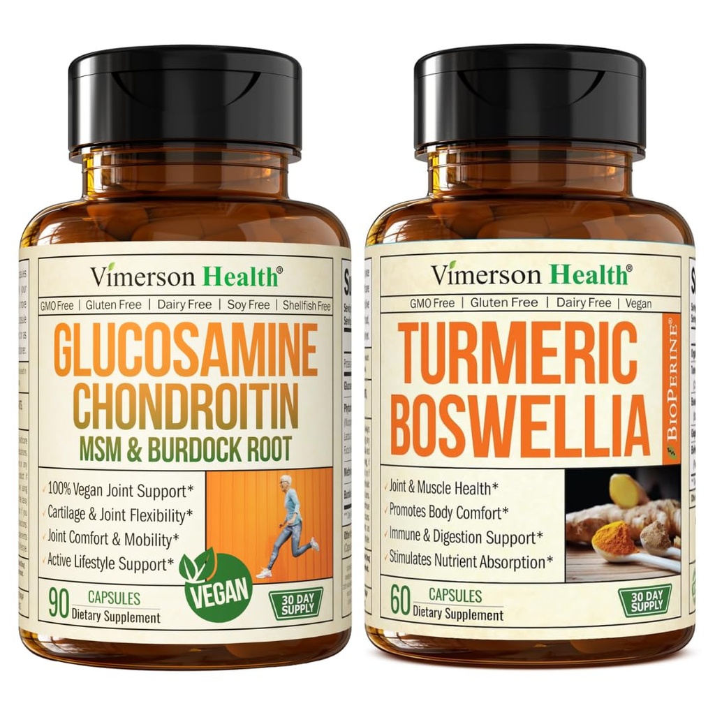 Vegan Glucosamine Chondroitin MSM & Turmeric Boswellia – Advanced Joint Comfort & Mobility Support Bundle for Active Lifestyles