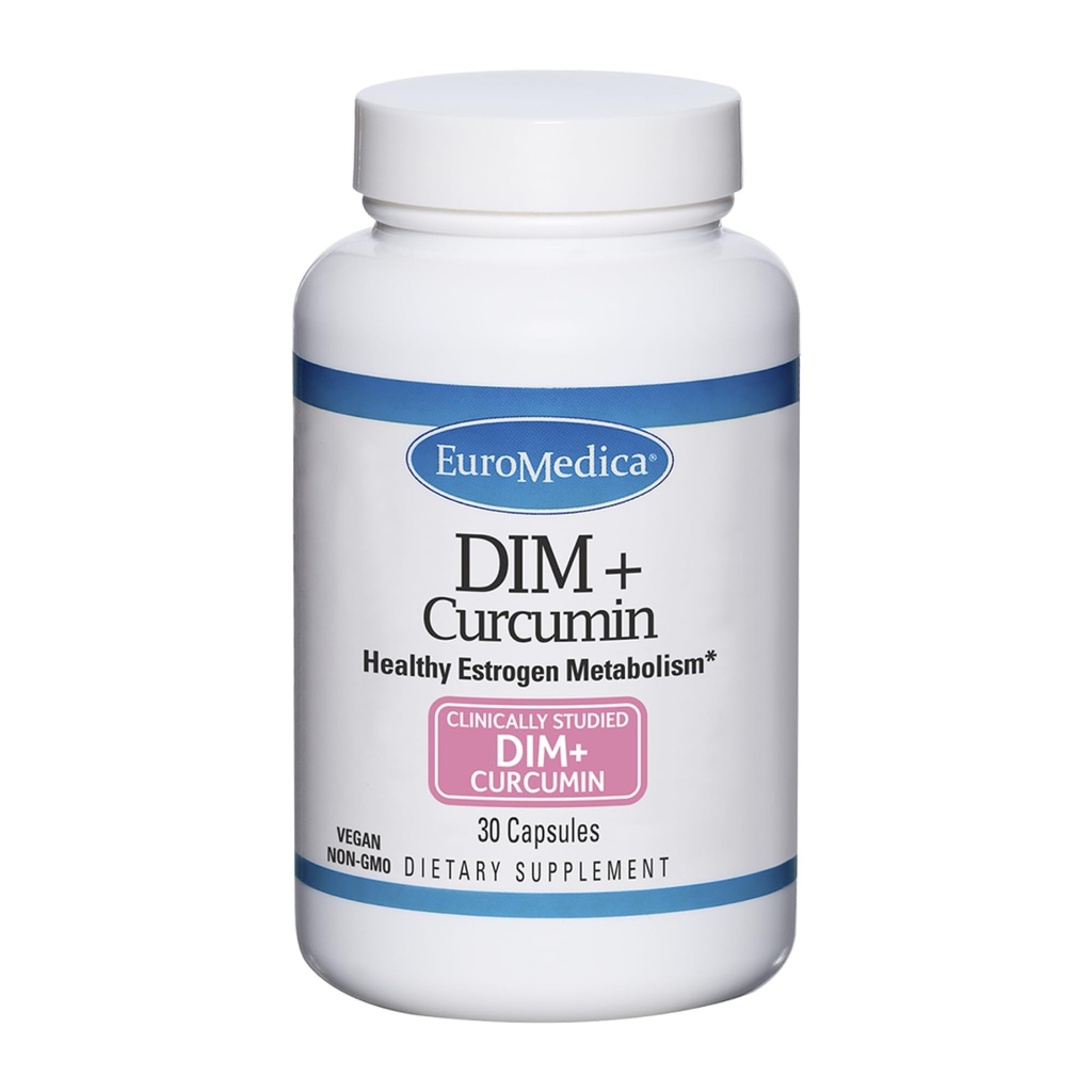 EuroMedica DIM + Curcumin - Estrogen Balance Support Supplement - Dietary Supplement with Curcumin & Grape Seed Extract - Turmeric Essential Oil for Healthy Metabolism Support - 30 Capsules