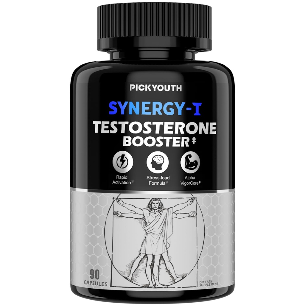Synergy-T Testosterone Booster Supplement for Men, Total Male Performance, Liposomal Absorption System, 100% Transparency with Ashwagandha, DIM, Turkesterone, Zinc & Tongkat Ali, 90 Count