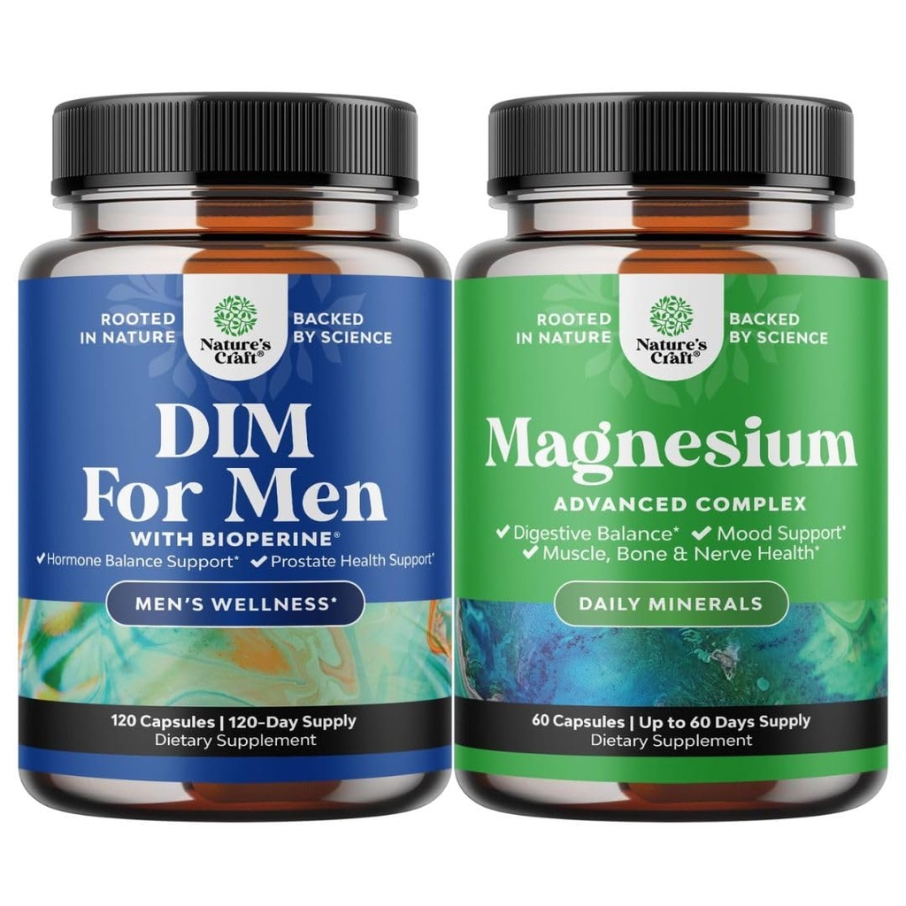 Bundle of DIM Supplement for Men - Diindolylmethane Testosterone Complex - Panax Ginseng Bioperine Grapeseed & Astragalus and High Absorption Magnesium - Magnesium Oxide with Citrate for Sleep & Mood
