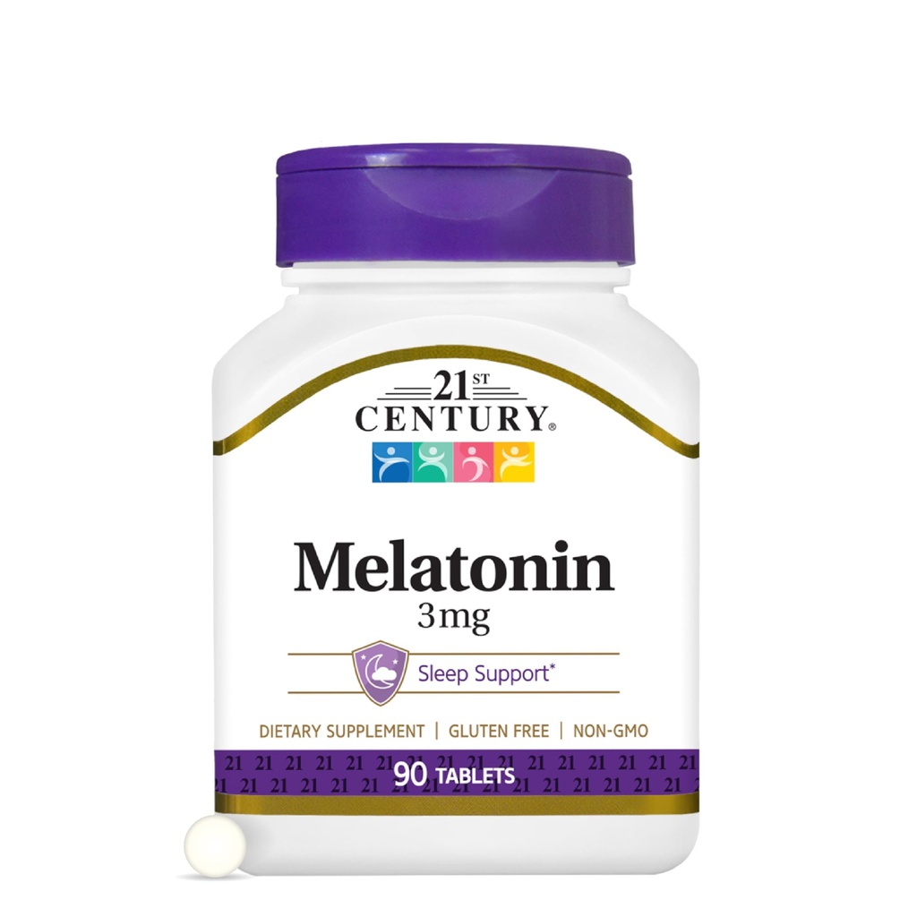 21st Century Melatonin 3mg Gentle Strength Tablets, 90 Count, Sleep Aid for Adults, Promotes Relaxation & Restful Sleep, Non-Habit Forming, Gluten-free, Non-GMO