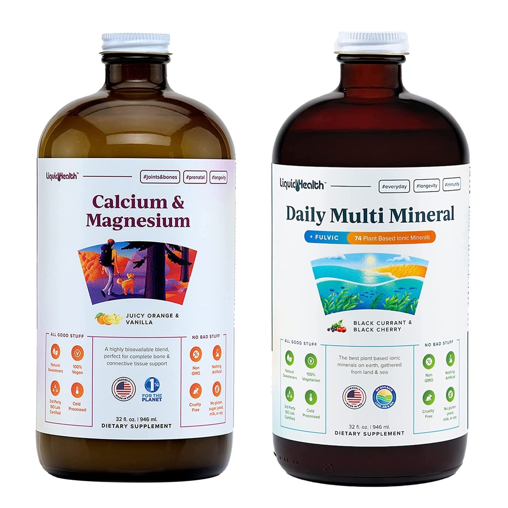 LIQUIDHEALTH Ασβέστιο Μαγνήσιο Βιταμίνες & Καθημερινή Multi Minerals Liquid Supplement Bundle for Adults - Ανοσοποιητικό Σύστημα, Οστά & Κοινή Υποστήριξη, Βελτίωση Κινητικότητας, Αύξηση Ενέργειας - Vegan, Μη ΓΤΟ, ΗΠΑ Κατασκευασμένο