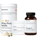 Στιγμιαία Τρεις - Creatine Monohydrate σκόνη (30 υπηρεσίες), Grass-Fed Whey Protein Powder (Vanilla) & Omega-3 Fish Oil 1600mg - Καθημερινή Απαραίτητα για τη δύναμη, την απόδοση και την ανάνηψη μυών