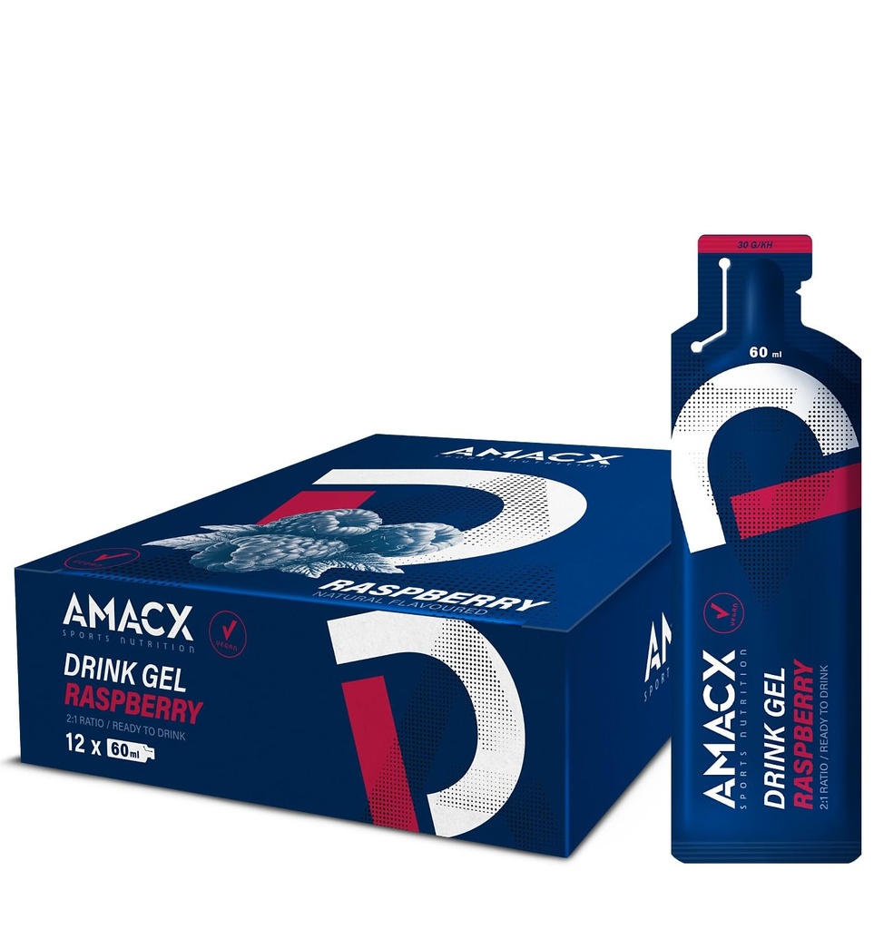 Amacx Energy Gel with Electrolytes for Intensive Training – 12 x 60ml – Vegan Carb Gel, Gluten Free Sports Nutrition – Running Gels for Marathon, Cycling & Endurance Training – Raspberry