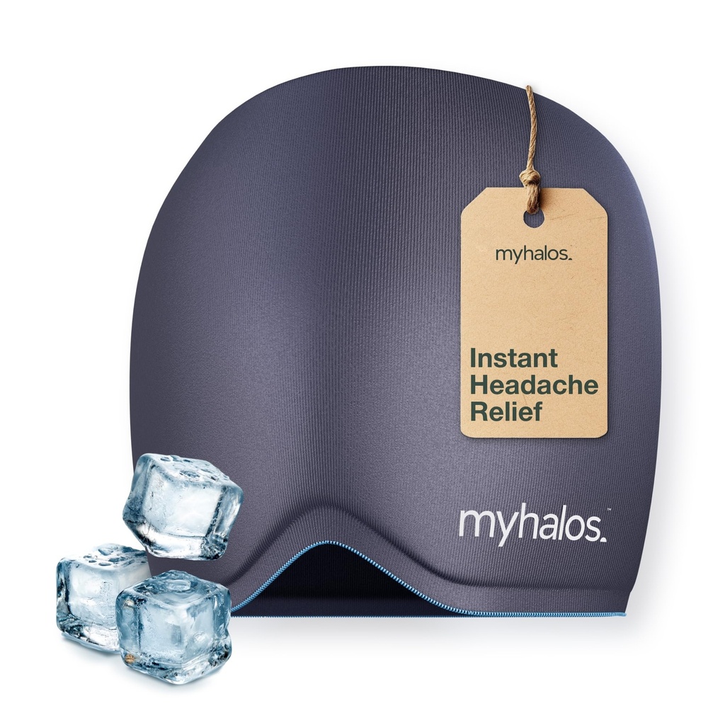MyHalos® Migraine Relief Cap,30% Thicker,2X More Cooling Gel -Stays Colder for Longer, Ice Hat, Ice Pack Head Wrap, Cold Headaches & Migraine Mask - Tension Headache Relief Cap (Gray) FSA|HSA Eligible