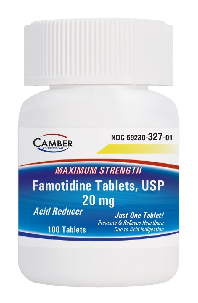 Camber Famotidine Tablets 20 mg Maximum Strength Acid Reducer for Heartburn Relief 100ct