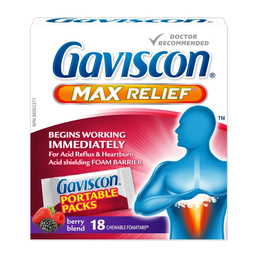 Gaviscon Max Berry- Long-Lasting Acid Reflux and Heartburn Relief, 18 Count