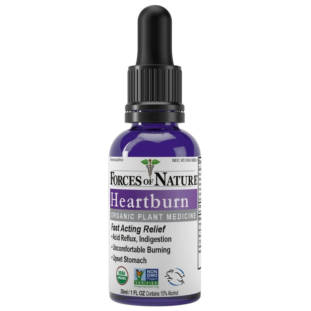 Forces of Nature Heartburn Relief, Organic Homeopathic Medicine, 0.34 Fl Oz, Multi Symptom Relief from Acid Reflux, GERD, Indigestion, Upset Stomach, Bloating, Gas and Sour Acid Burps (1 Fl OZ)