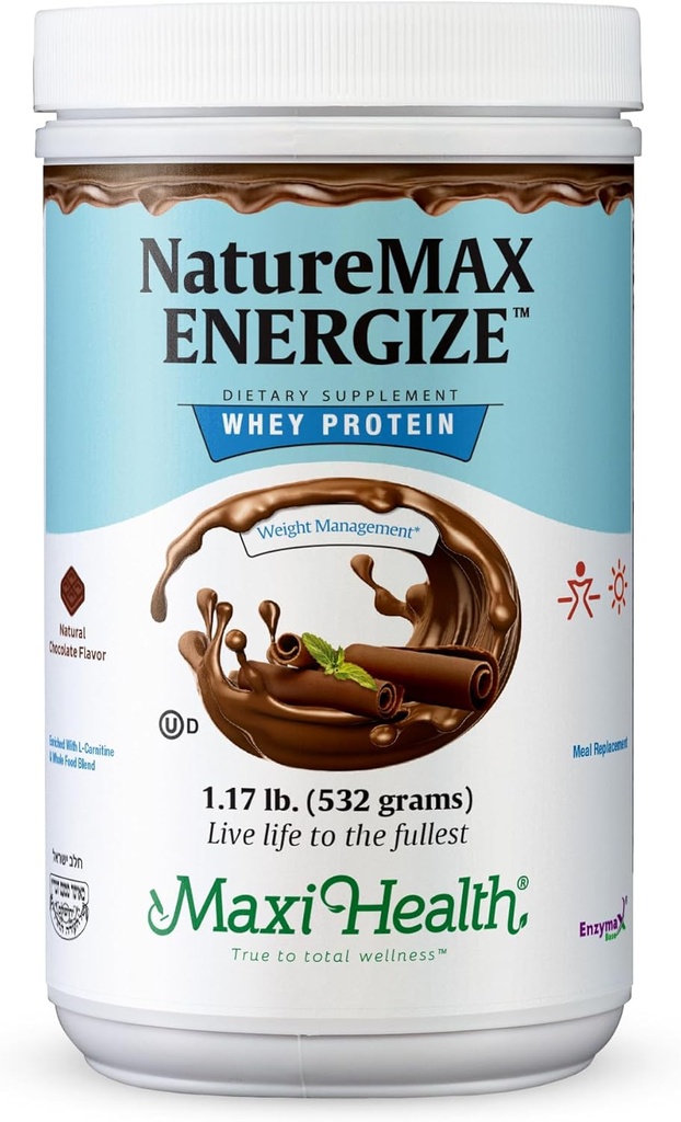 NatureMax EnergizeTM Αντικατάσταση γεύματος πρωτεΐνης γάλακτος σε σκόνη - 20g πρωτεΐνη ανά υπηρεσία - Φυσική γεύση σοκολάτας - Kosher Dairy Vitamin - 1.17lb