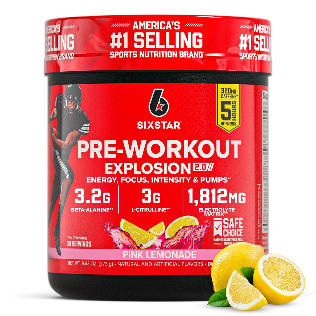 Six Star Pre-Workout Powder for Men & Women, Pink Lemonade (30 Servings) - Preworkout Explosion 2.0 Energy Powder Drink Mix with Beta-Alanine & Caffeine - Sports Nutrition Supplement Products