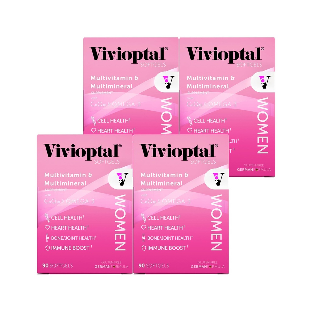 Vivioptal Γυναίκες, 90 κάψουλες (1 έτος προσφοράς), CoQ10 & Omega-3, Multivitamin & Multimineral, Χωρίς γλουτένη, Γερμανική Φόρμουλα