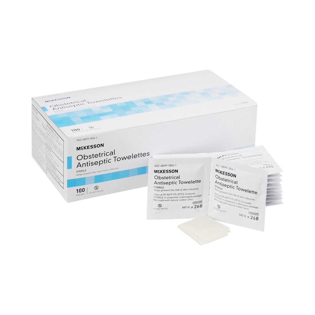 McKesson Obstetrical Antiseptic Towelettes Wipes, Sterile, Individual Packet, Clean Scent, 100 Count, 1 Pack