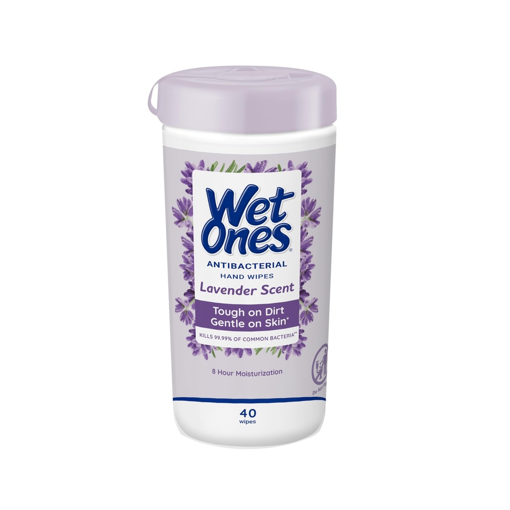 Wet Ones Antibacterial Hand Wipes, Lavender Wipes | Antibacterial Wipes, Moisturizing Wipes | 40 ct. Canister