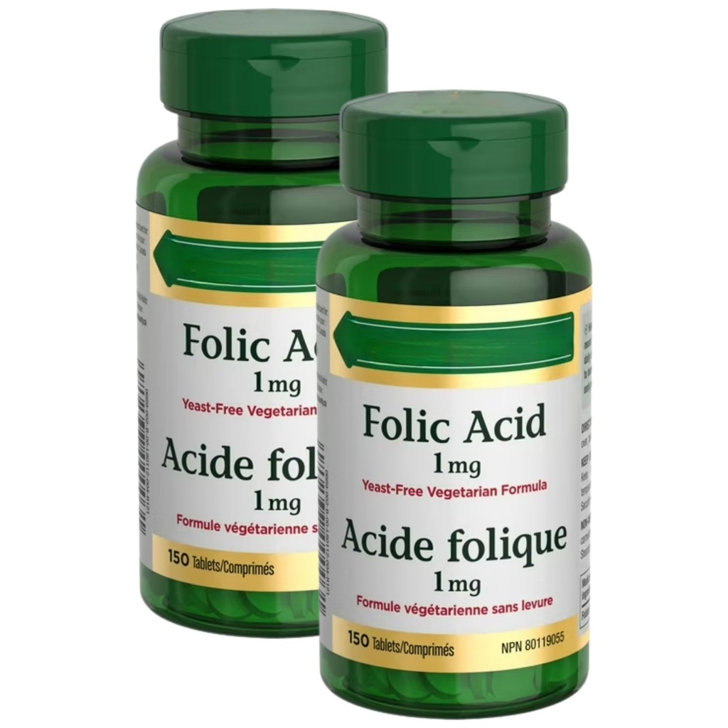 Wellness Bundle Includes Nature Bounty Folic Acid 1 mg, 150 Tablets – Value Pack (Pack of 2)