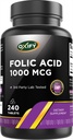 Oxify Folic Acid 1000 mcg | 240 Tablets | Gluten-Free, Non-GMO | Supplement Made in USA
