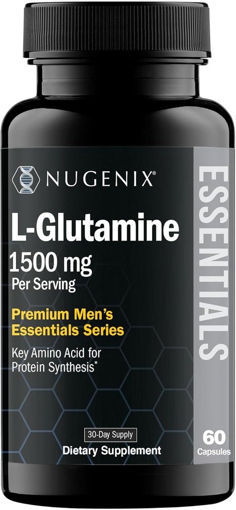 Nugenix Essentials L-Γλουταμίνη, 1500mg 100% Βοτανική L-Γλουταμίνη Αμινοξέο, Σύνθεση πρωτεϊνών, Υποστηρίζει Κυτταρική λειτουργία, 60 κάψουλες