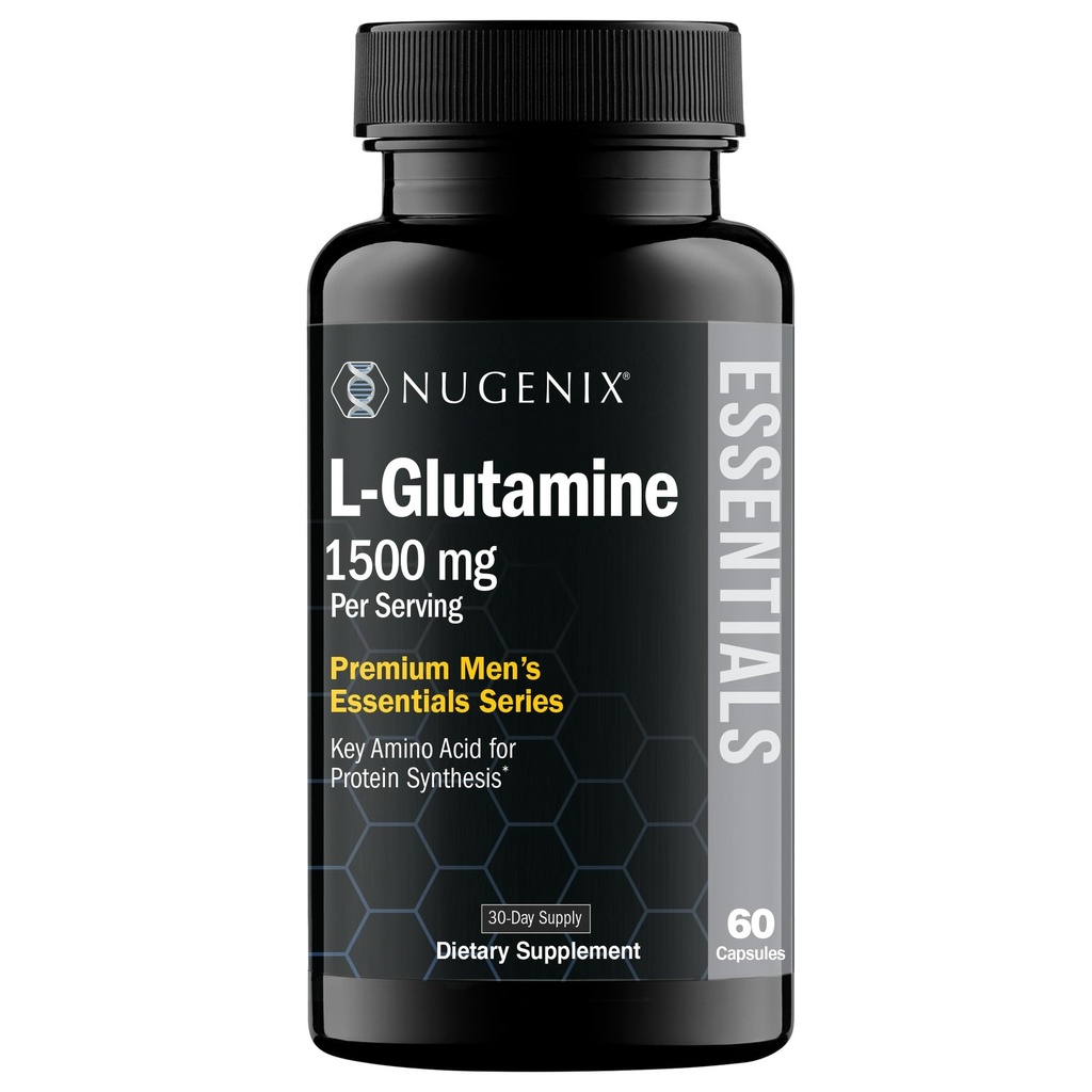 Nugenix Essentials L-Γλουταμίνη, 1500mg 100% Βοτανική L-Γλουταμίνη Αμινοξέο, Σύνθεση πρωτεϊνών, Υποστηρίζει Κυτταρική λειτουργία, 60 κάψουλες