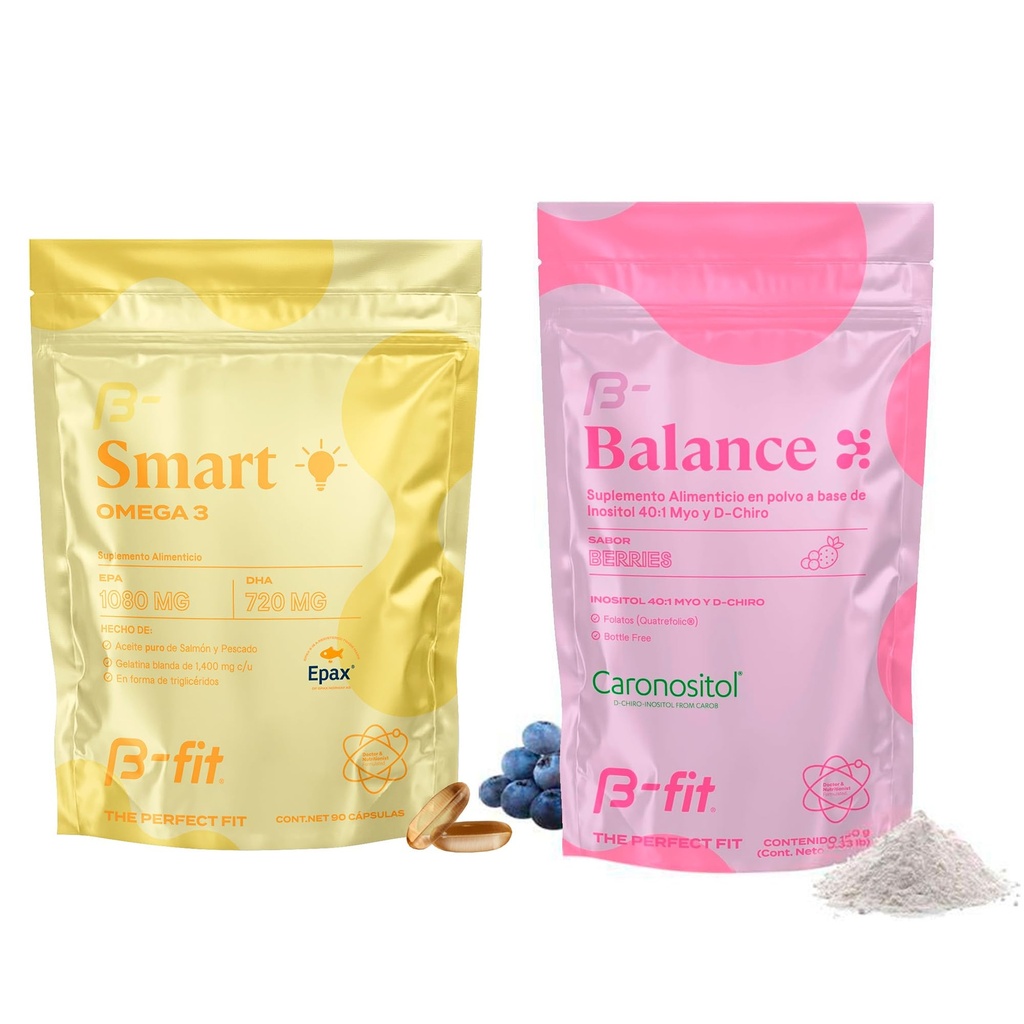B-FIT B Inositol Balance + Omega 3 Bundle – Myo-Inositol & D-Chiro 40:1 with Folic Acid – Berry Flavor Powder – Fish Oil 1800 mg EPA & DHA