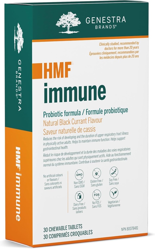 Genestra Brands HMF Immune | Probiotic Supplement | 30 Chewable Tablets | Natural Black Currant Flavor