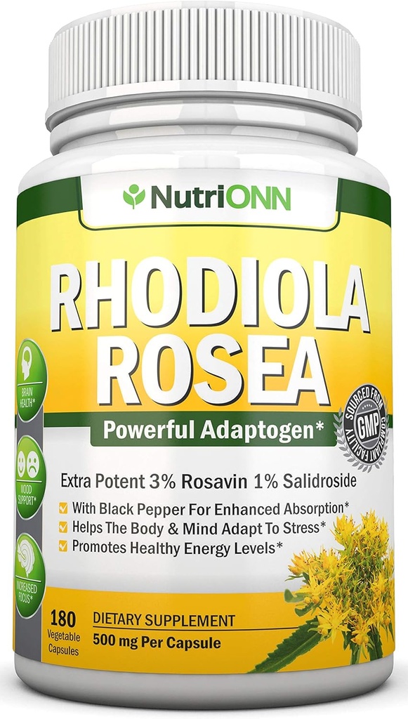 Rhodiola Rosea - 500mg - 180 κάψουλες Vegan - 3% Rosavin 1% Salidroside Extract - Μη ΓΤΟ - με Μαύρο Πιπέρι για Ενισχυμένη Απορρόφηση - 6 Μήνες Προσφορά - Συμπλήρωμα για Ενέργεια & Σταμίνα