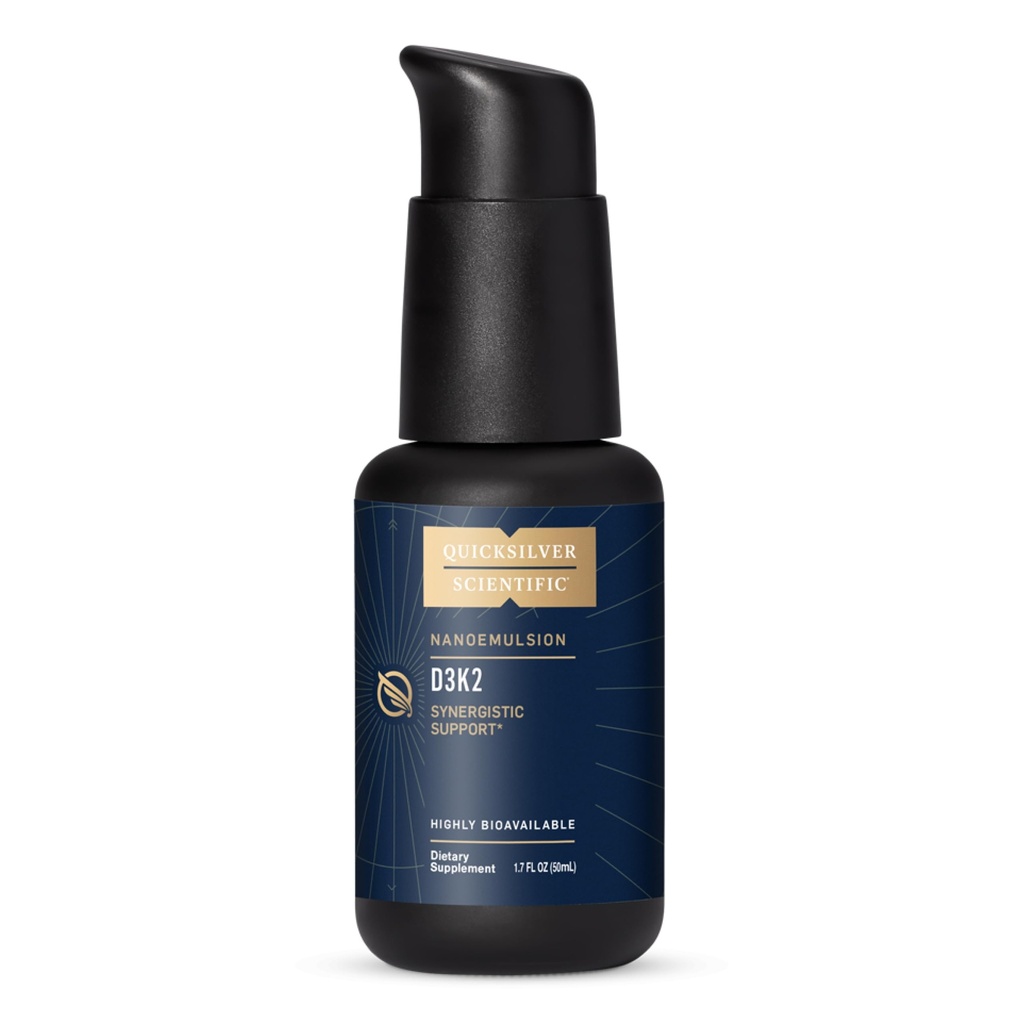 Quicksilver Scientific Nanoemulsified D3K2 - Γαλακτωματοποιημένη Υγρή Βιταμίνη D3 + K2 MK7 Liposomal Supplement for Heart, Bone Health + Immune Support - Βιοενεργή 2500IU για Ενισχυμένη Απορρόφηση (1.7oz/50ml)