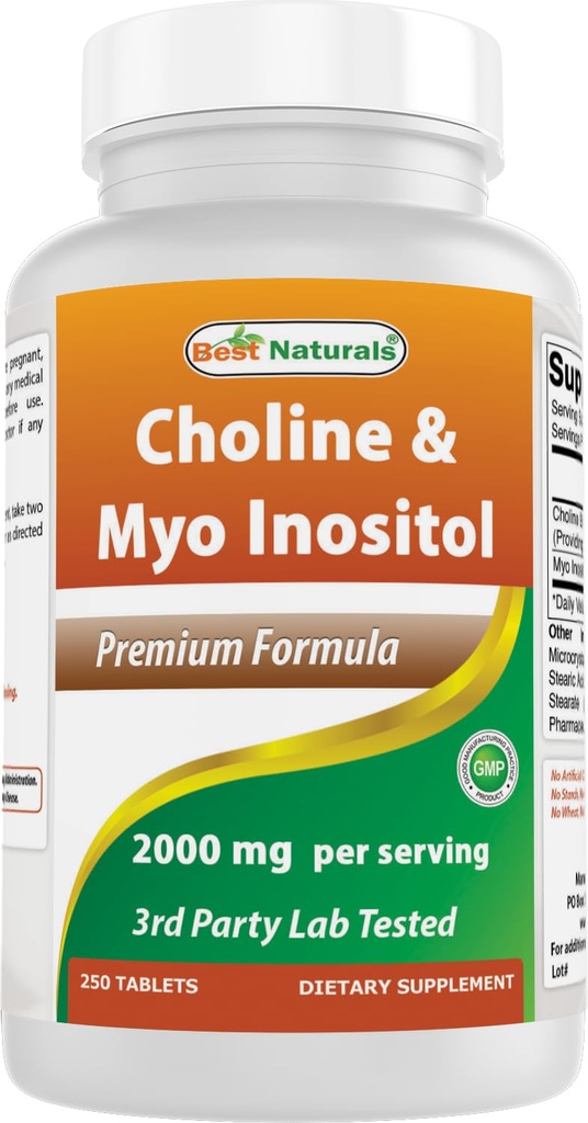 Best Naturals Choline Inositol (Myo Inositol) 2000 mg Per Serving 250 Tablets - Non-GMO, Gluten Free, Made in the USA