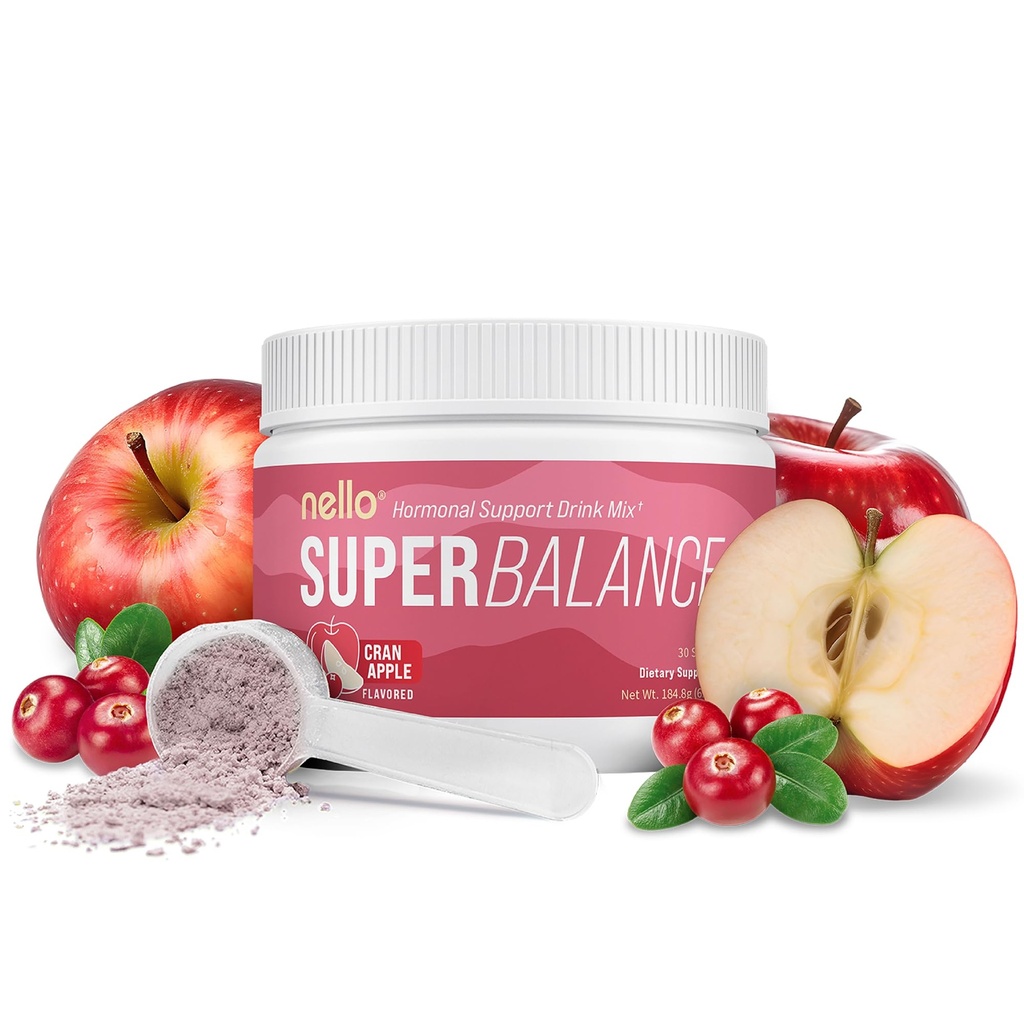Nello Superbalance Hormonal Support Drink Mix, SRI-81 Shatavari, Myo-Inositol, Rhodiola Rosea, Vitamin C, Magnesium, Theobromine (30 Servings, Cran Apple)