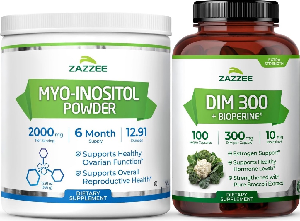 Zazzee Dim Supplement for Women and Myo Inositol Powder | 300mg Dim for Women Plus Myo Inositol Supplement | Female Fertility Support Bundle