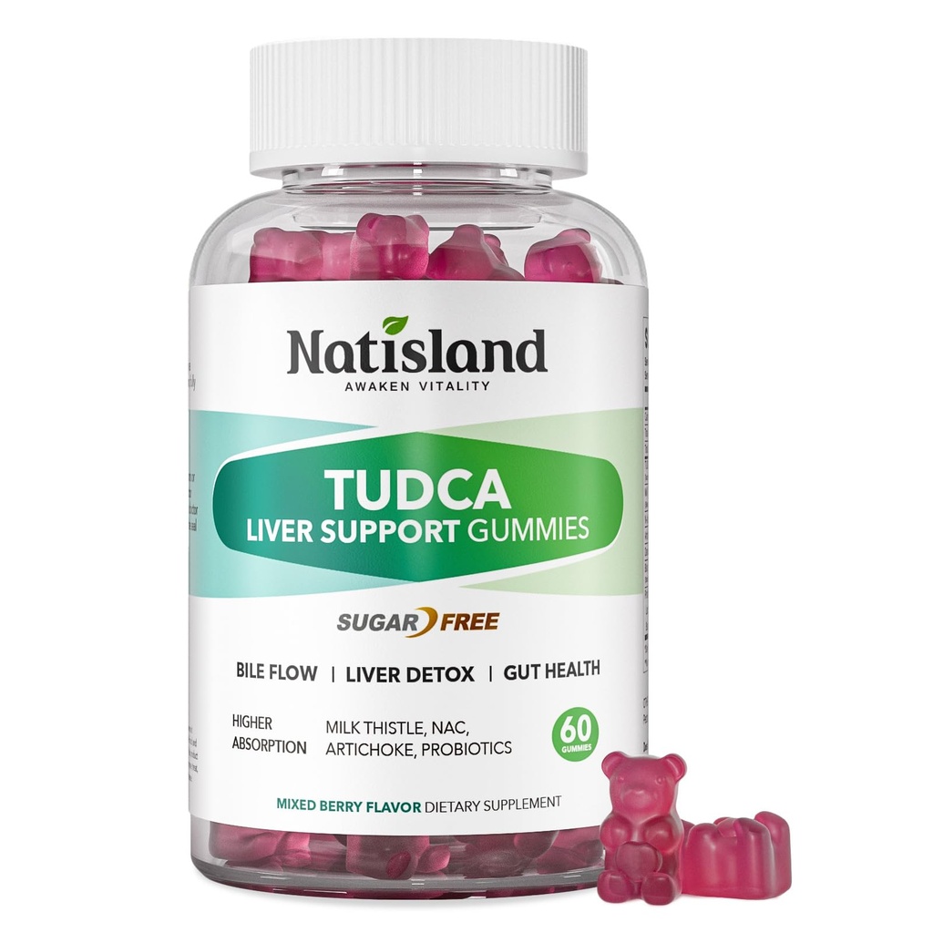 TUDCA 1000mg Gummies, TUDCA Milk Thistle for Liver Support, with NAC, Artichoke Extract for Liver Cleanse Detox & Repair, Healthy Bile Flow & Digestion, Sugar Free Mixed Berry Flavor, 60 CT
