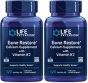 Life Extension Bone Restore with Vitamin K2 – Bone Health Supplement for Strong Bones – 3 Types of Absorbable Calcium, Vitamins D3 and K2, Minerals – Gluten-Free, Non-GMO – 120 Capsules (Pack of 2)