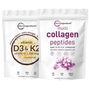 Micro Ingredients Vitamin D3 10,000iu + K2 200mcg Coconut Oil Softgels & Multi Collagen Protein Powder Bundle 2 Pack | Essential Sunshine Vitamins | Grass-Fed Collagen Peptides