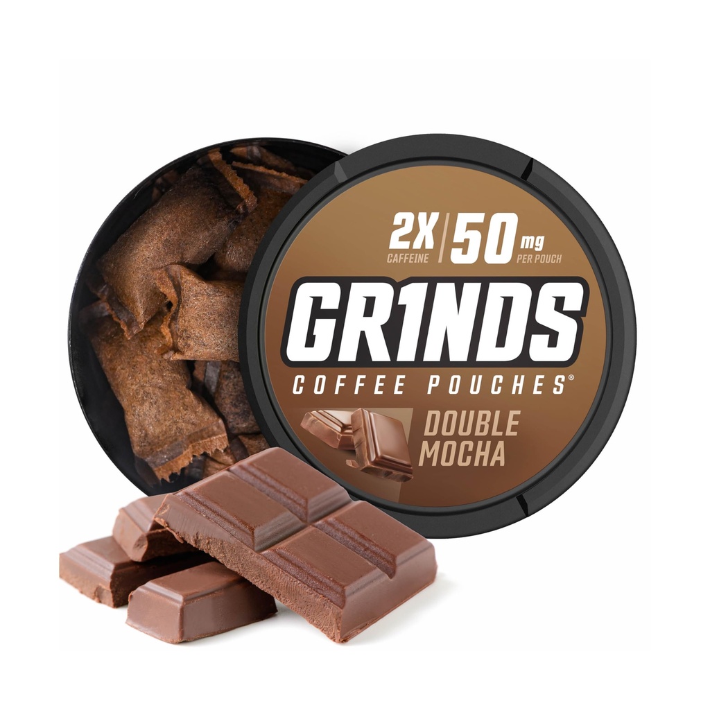 Grinds Coffee Pouches | Double Mocha Flavor | 6 Cans | Brew-Free Coffee Alternative | 18 Pouches Per Can