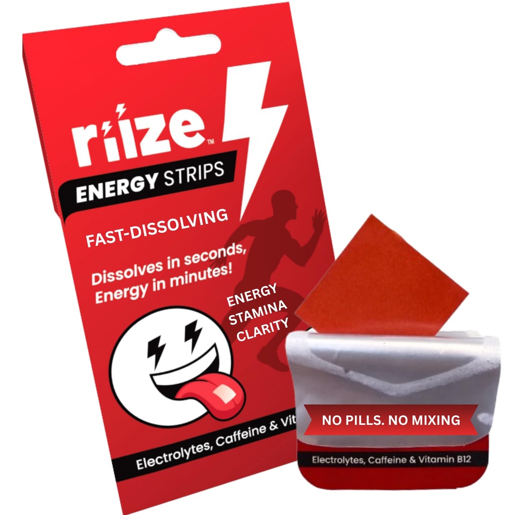Riize Energy Strips, Fast Acting with 50mg Caffeine, L-Theanine, Vitamin B12, Electrolytes, Natural Flavors, Vegan, Instant Boost Oral Supplement (3 Count Pack)