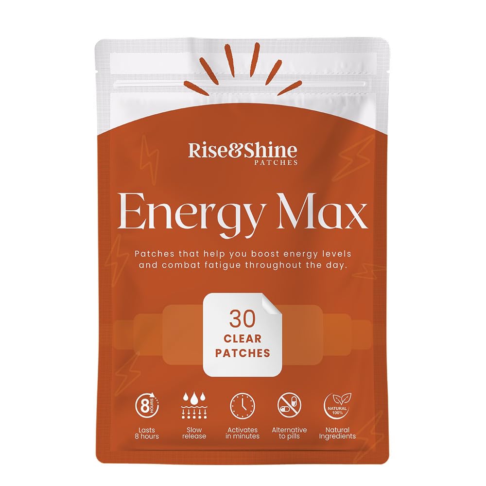 EnergyMax Patches by Rise & Shine All-Day Energy Boost & Fatigue Relief | Natural Time-Release B12, Ginseng & Vitamin Blend | Caffeine & Coffee Alternative for Focus & Stamina (30 Count).