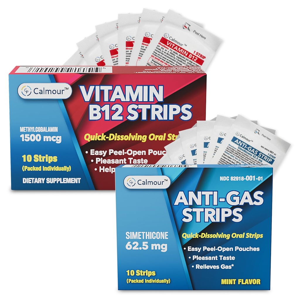 Digestive & Energy Support Bundle – Anti Gas Relief Strips & Vitamin B12 Dissolvable Strips | Fast Bloating Relief & Energy Boost | Simethicone & Methylcobalamin Formula | Vegan-Friendly