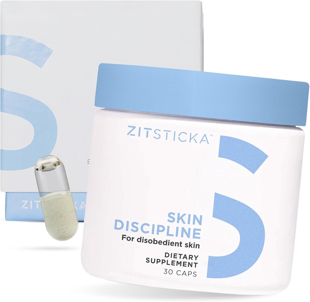 ZitSticka Vitamin Acne Supplement for Cystic Acne w/ 30 Natural Caps for Women and Men, Συμπληρώματα Ορμονικής Υποστήριξης, Καθαρότητα Δέρματος, Σκούρες κηλίδες - Δερματολόγος Δοκιμάζεται (πειθαρχία δέρματος)