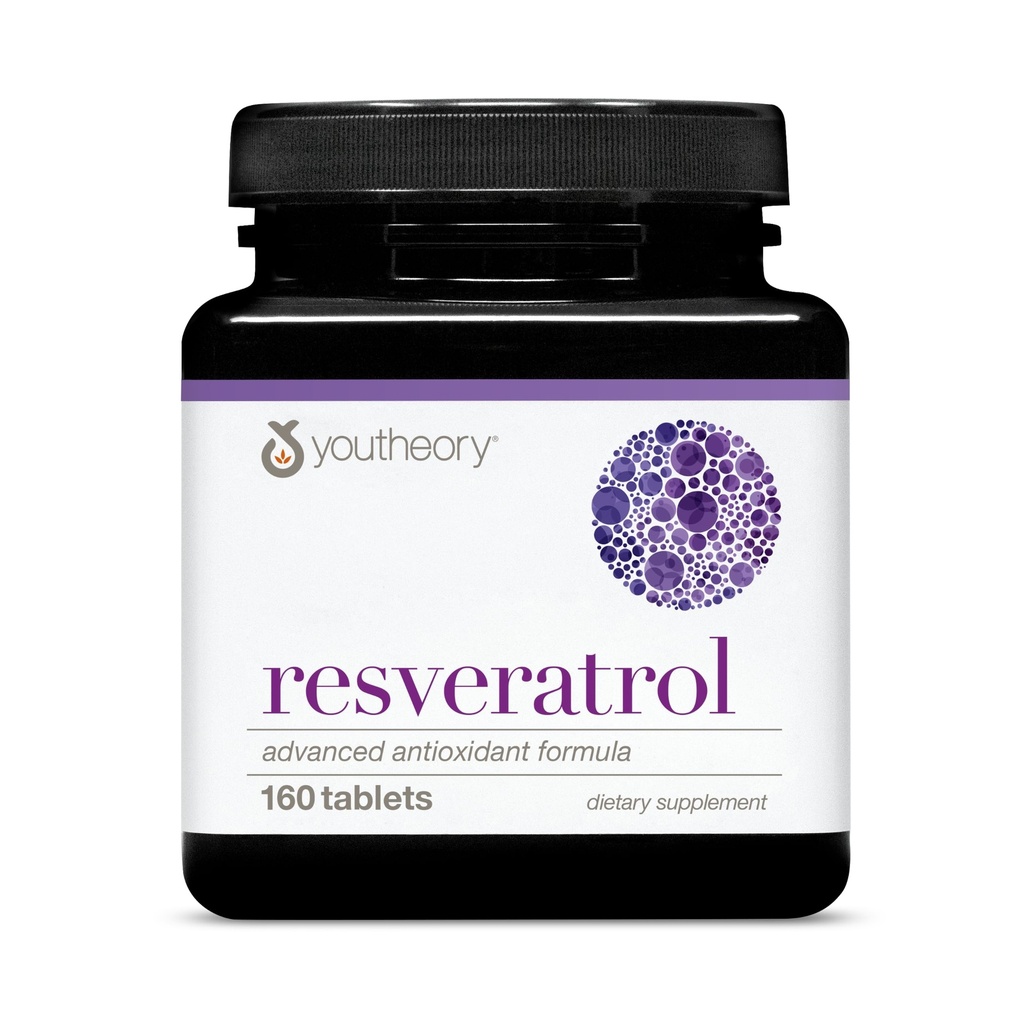 Youtheory Resveratrol Advanced Antioxidant Formula - Premium Antioxidant Supplement with Super-Fruit Blend - Contains ResVida - Dairy, Soy & Gluten Free - 160 Tablets