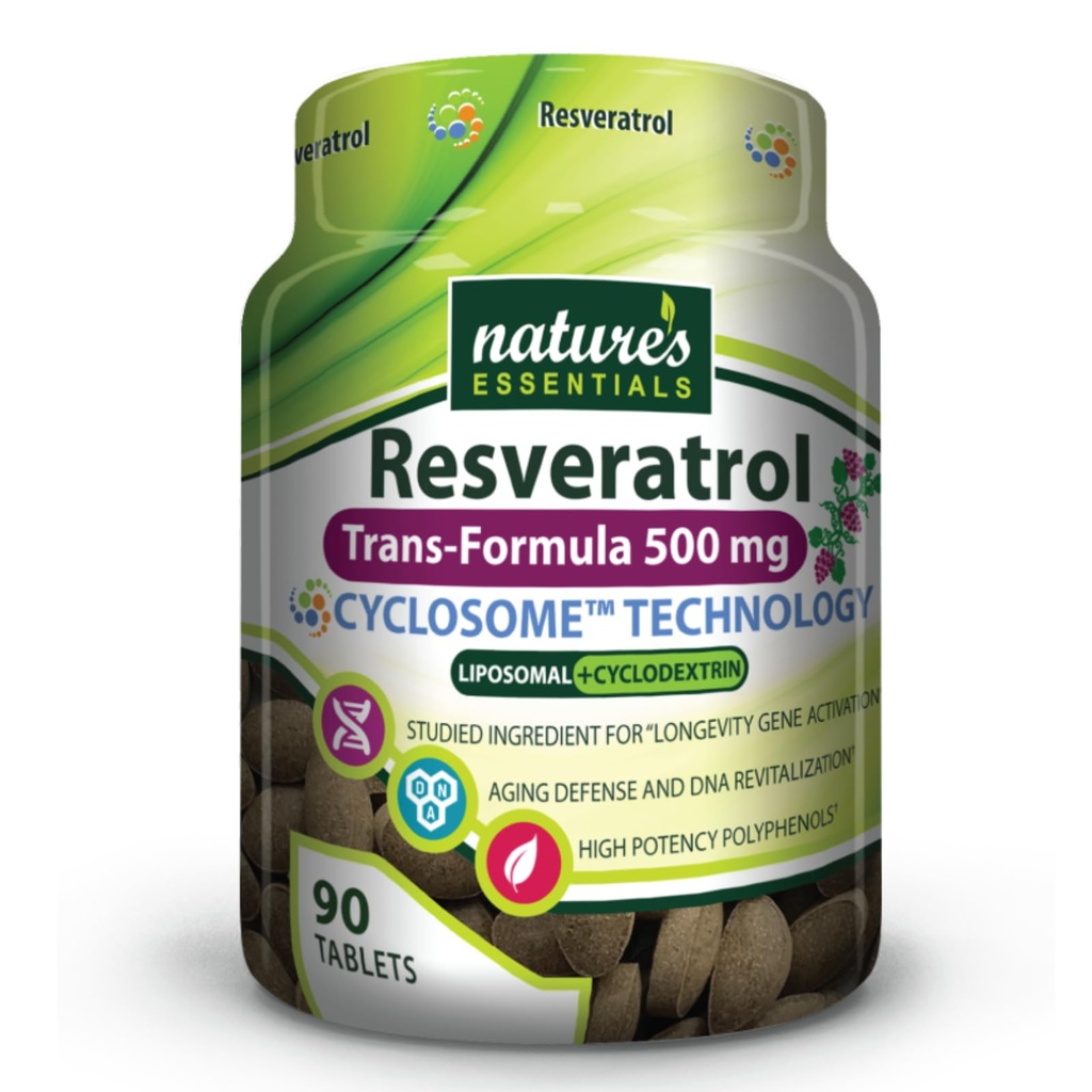 Nature's Essentials Resveratrol 500mg | Full Spectrum Trans-Resveratrol | Advanced Cyclosome Liposomal Delivery | Non-GMO, Gluten Free, Vegetarian | 90 Tablets