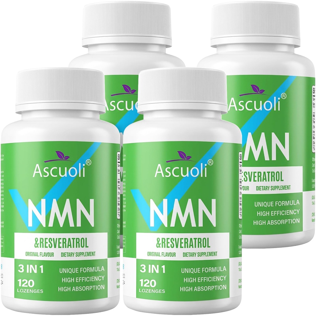 Sublingual NMN 500mg + Trans-Resveratrol 400mg, 3-in-1 Advanced Formula 99% Pure NMN Resveratrol Supplement for Boost* NAD, Cell, Immune, Energy & Muscle, Anti-Aging, 480 Lozenges (480 Days Supply)