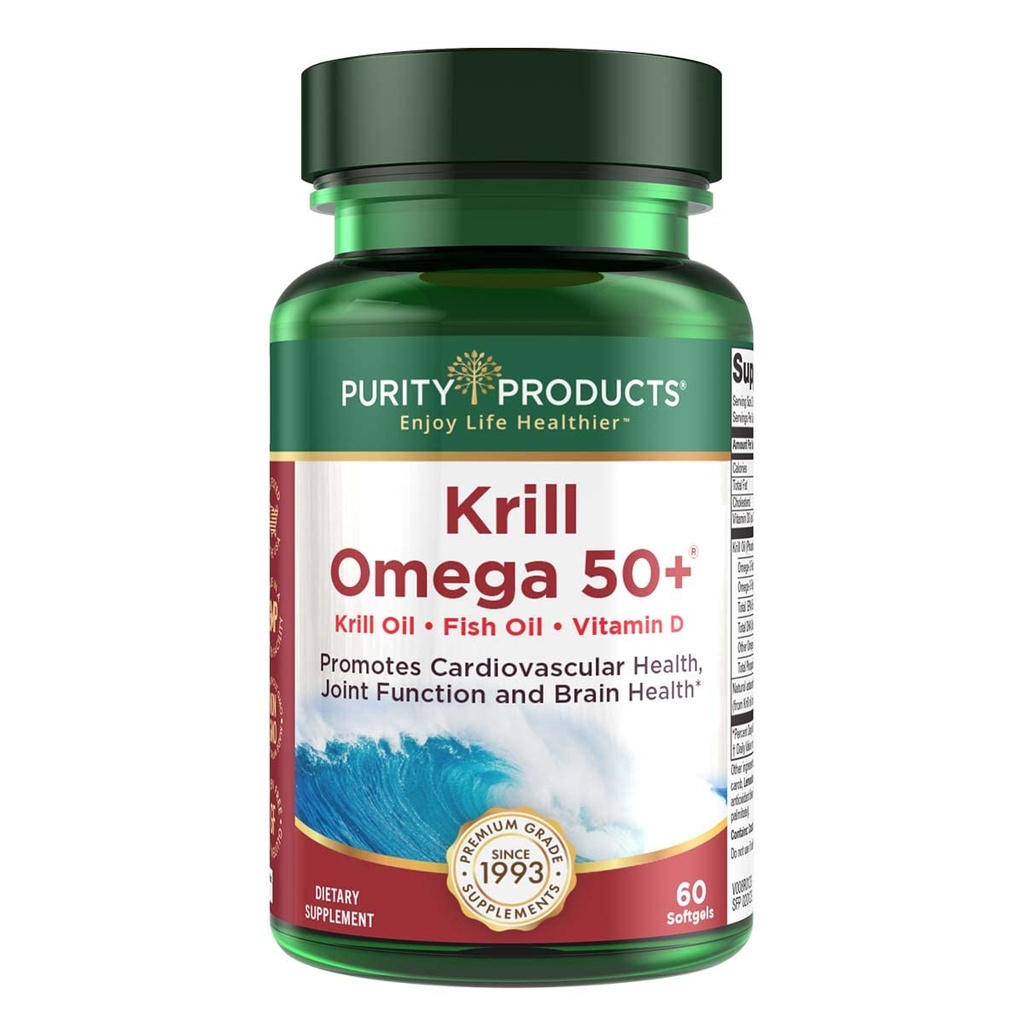 Προϊόντα καθαρότητας Κριλ Ωμέγα 50 (Krill + Fish Oil Blend 1000mg + Ασταξανθίνη 500mcg + φωσφολιπίδια 200mg + Βιταμίνη D 500 IU) - 60 Mini Softgels