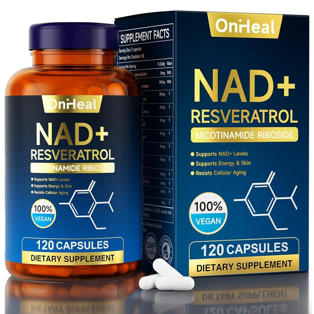 resveratrol Supplement for Energy & Skin - Anti-Aging Booster with resveratrol - Supports Cellular Health & Focus - 120 Capsules
