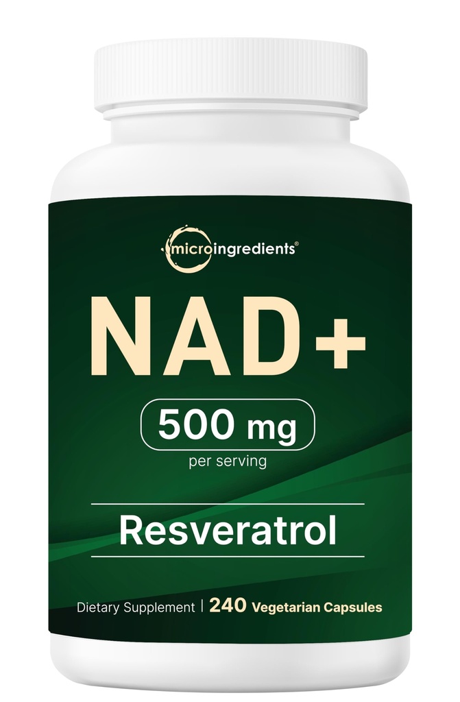 Micro Ingredients NAD+ 500mg with Resveratrol, 240 Veggie Capsules | 2-in-1 NAD Supplement for Women & Men | NMN Pathway Alternative | Non-GMO, Gluten Free