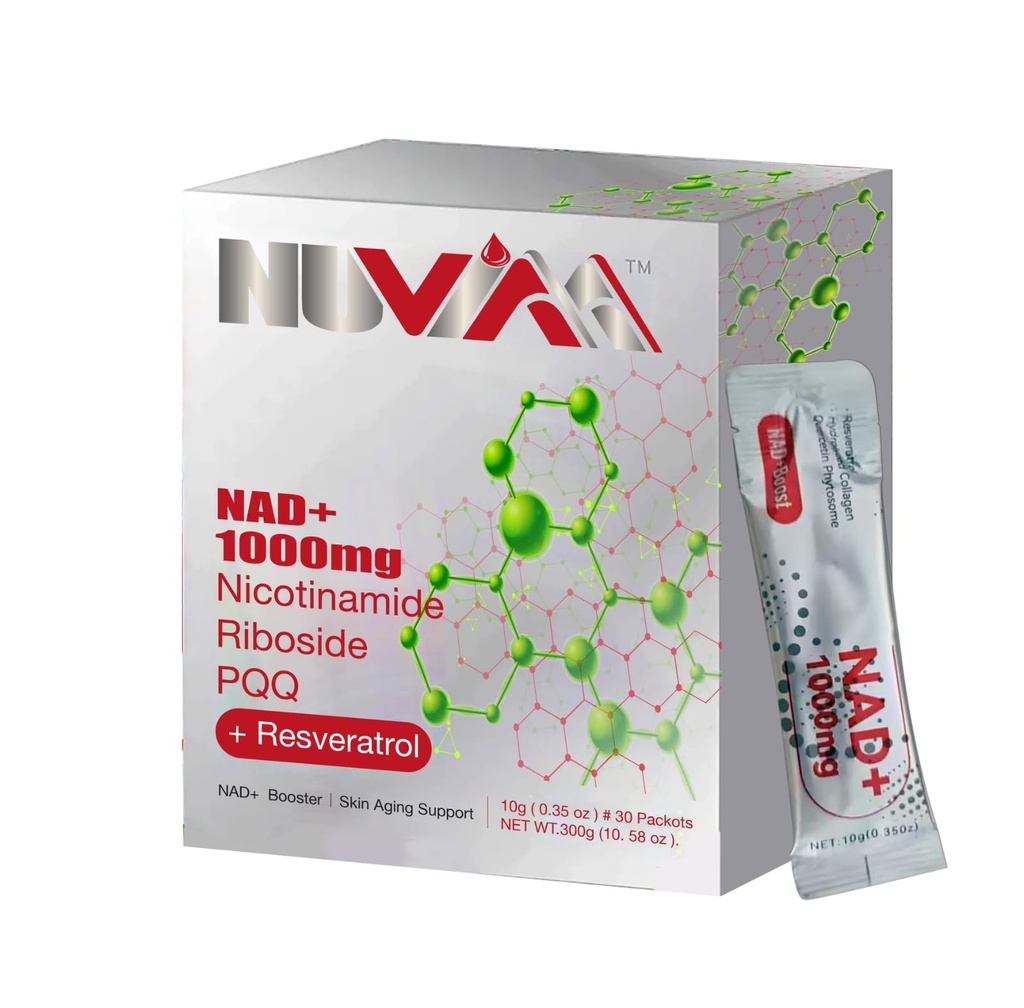 NAD+ Nicotinamide Riboside Quercetine Resveratrol PQQ 1000mg Advance Premium Supplement Liquid (30 Pockets) for Cellular Health Support, Energy Boost, Anti aging, Brain, Skin Glow for Men&Women