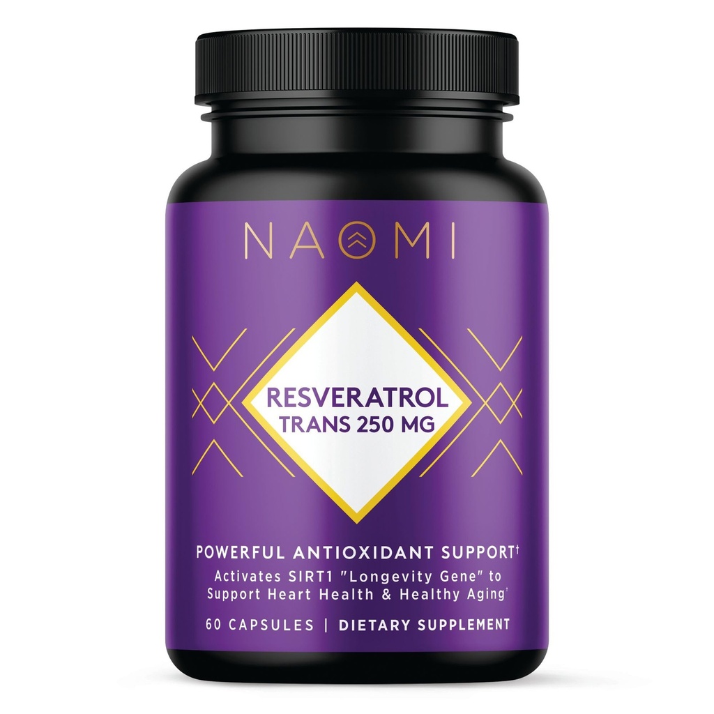 NAOMI Organic Resveratrol 250mg + Quercetin - Supports Cardiovascular Health, Cellular Longevity & Antioxidant Defense - Trans-Resveratrol from Organic Sources, Non-GMO, Vegan, 60-Day Supply
