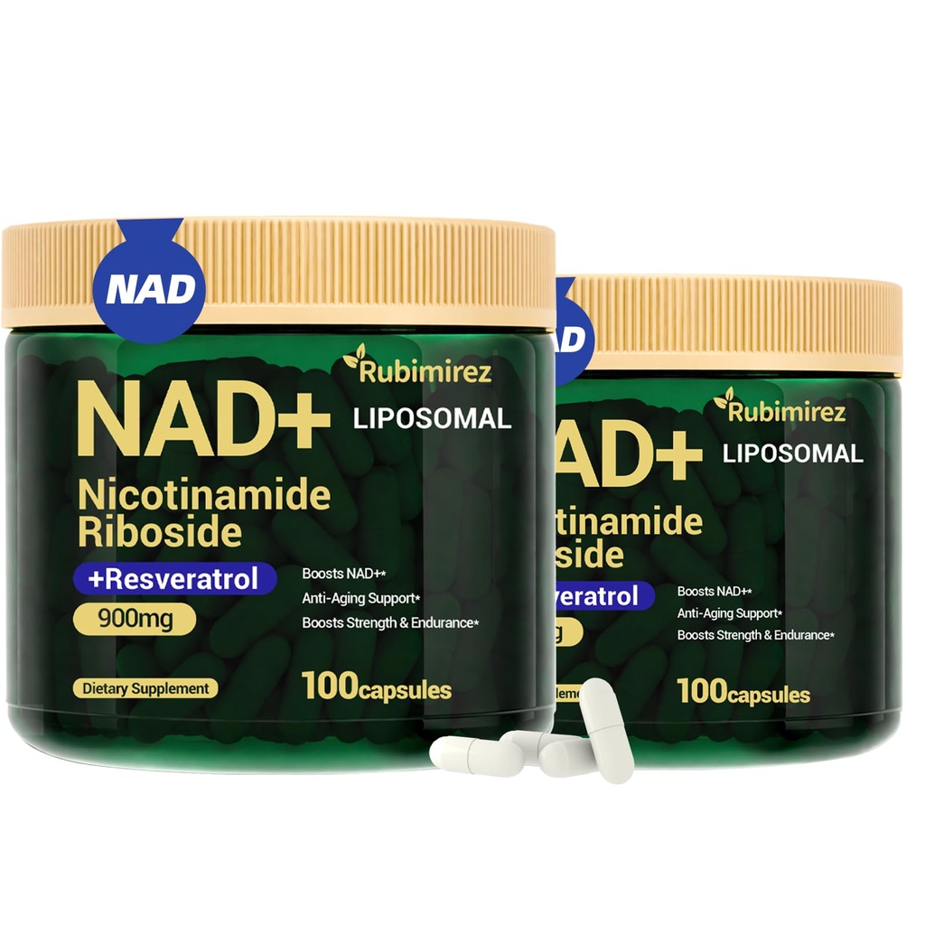 NAD+ Supplement with, Nicotinamide Riboside & Resveratrol 900mg – Anti-Aging Support for Women & Men, NMN Alternative, Vegan Non-GMO - 100 Capsules, 2 Pack